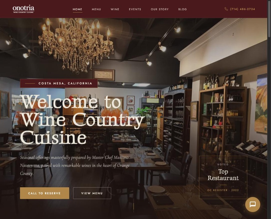 The Onotria restaurant website